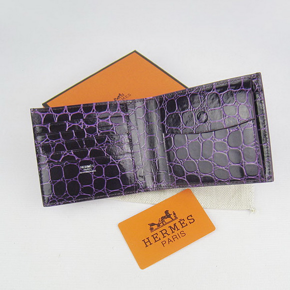 Cheap Replica Hermes Purple Crocodile Veins Bi-Fold Wallet H014 - Click Image to Close